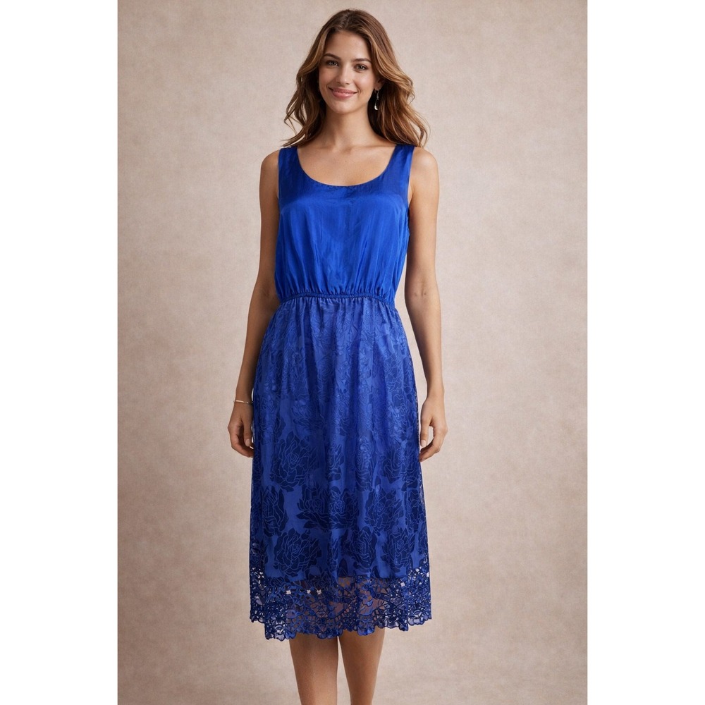 Umi Collections Anne Crimmins Vintage Royal Blue Silk Floral Jacquard Dress 16 Y